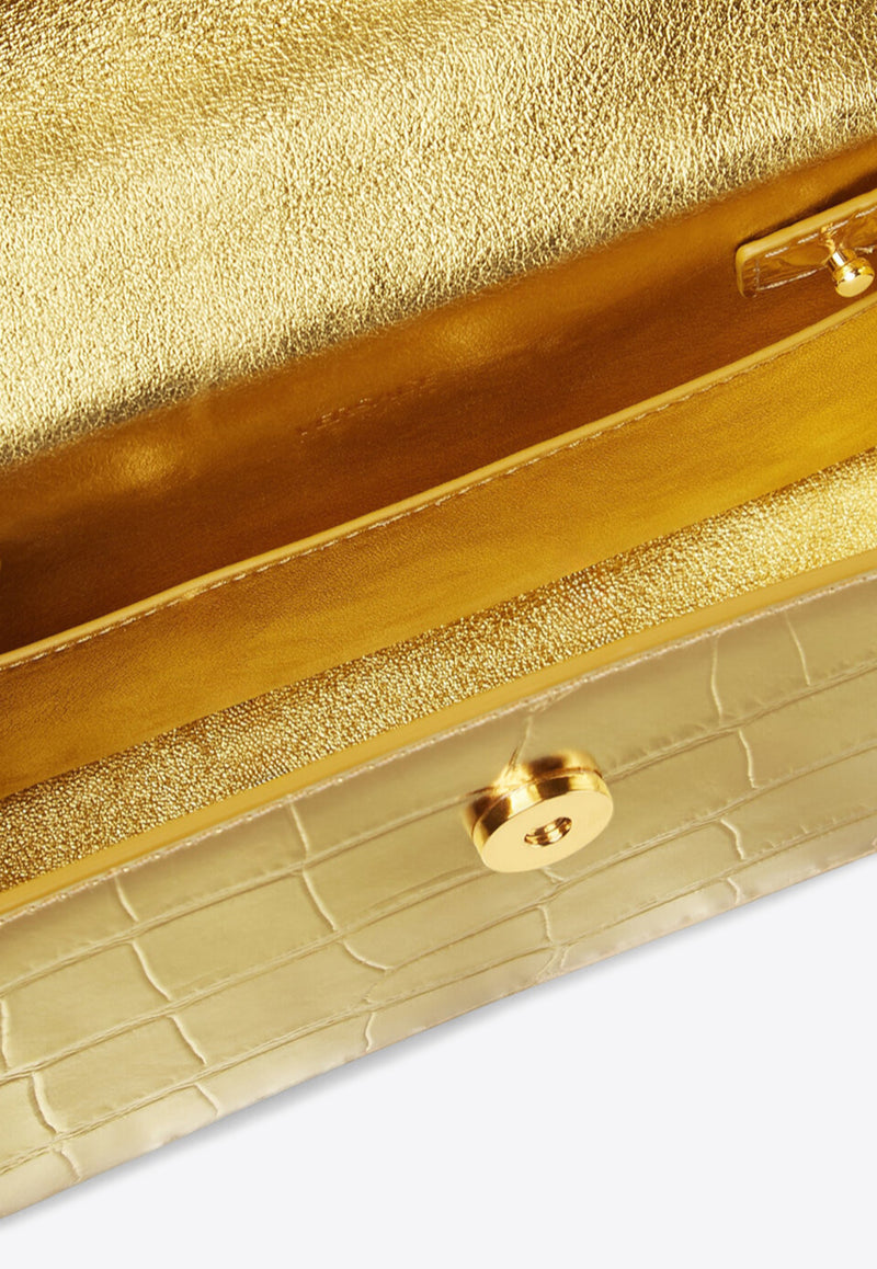 Versace Small Medusa 95 Croc-Embossed Leather Top Handle Bag Gold 1013824 1A10014 1X00V