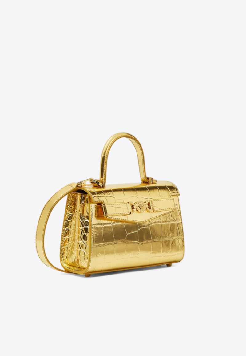 Versace Small Medusa 95 Croc-Embossed Leather Top Handle Bag Gold 1013824 1A10014 1X00V