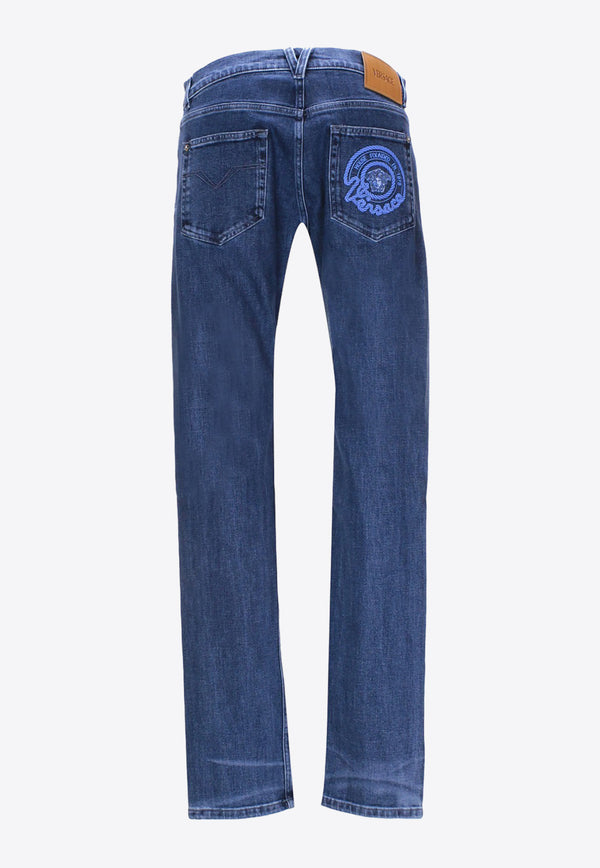 Versace Nautical Medusa Embroidered Slim Jeans 1013886 1A09779 1D520 Blue