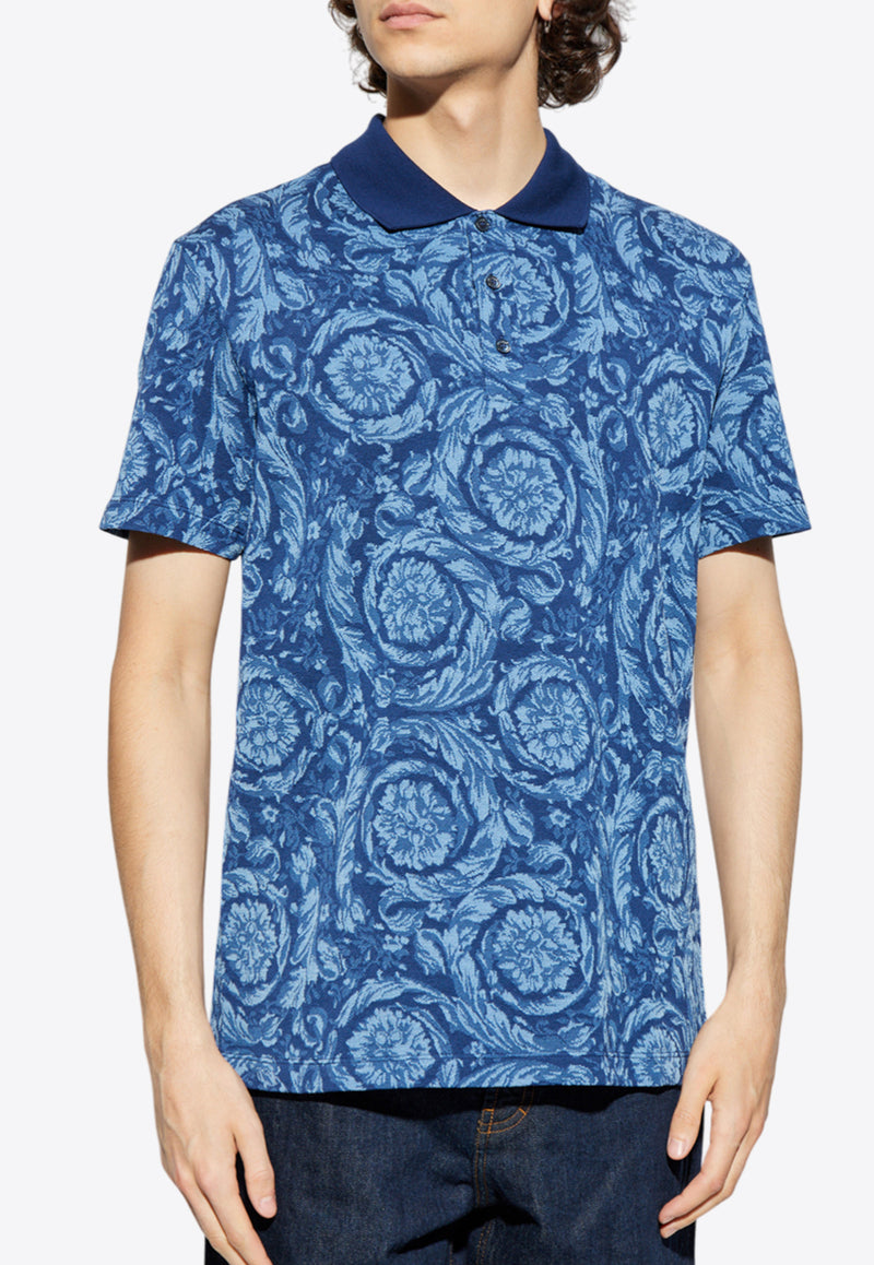 Versace Barocco Jacquard Polo T-shirt Blue 1013906 1A09796 2UZ50