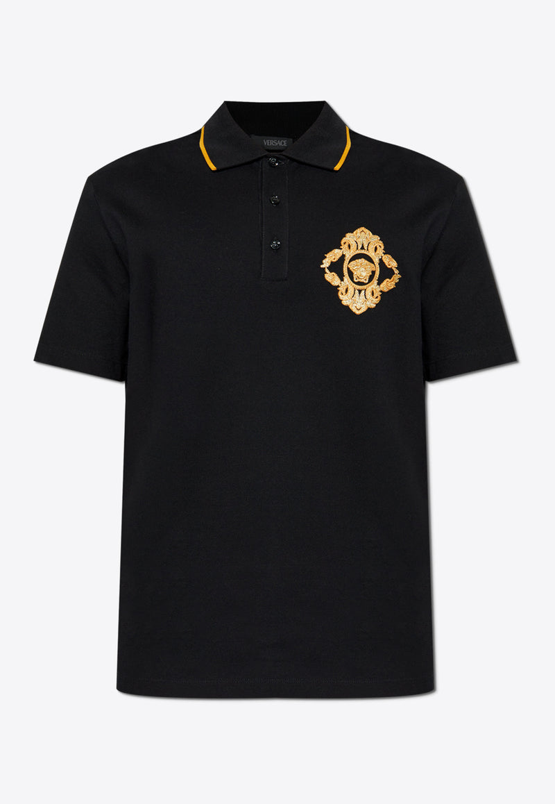 Versace Architectural Baroque Embroidered Polo T-shirt Black 1013906 1A14973 1B000