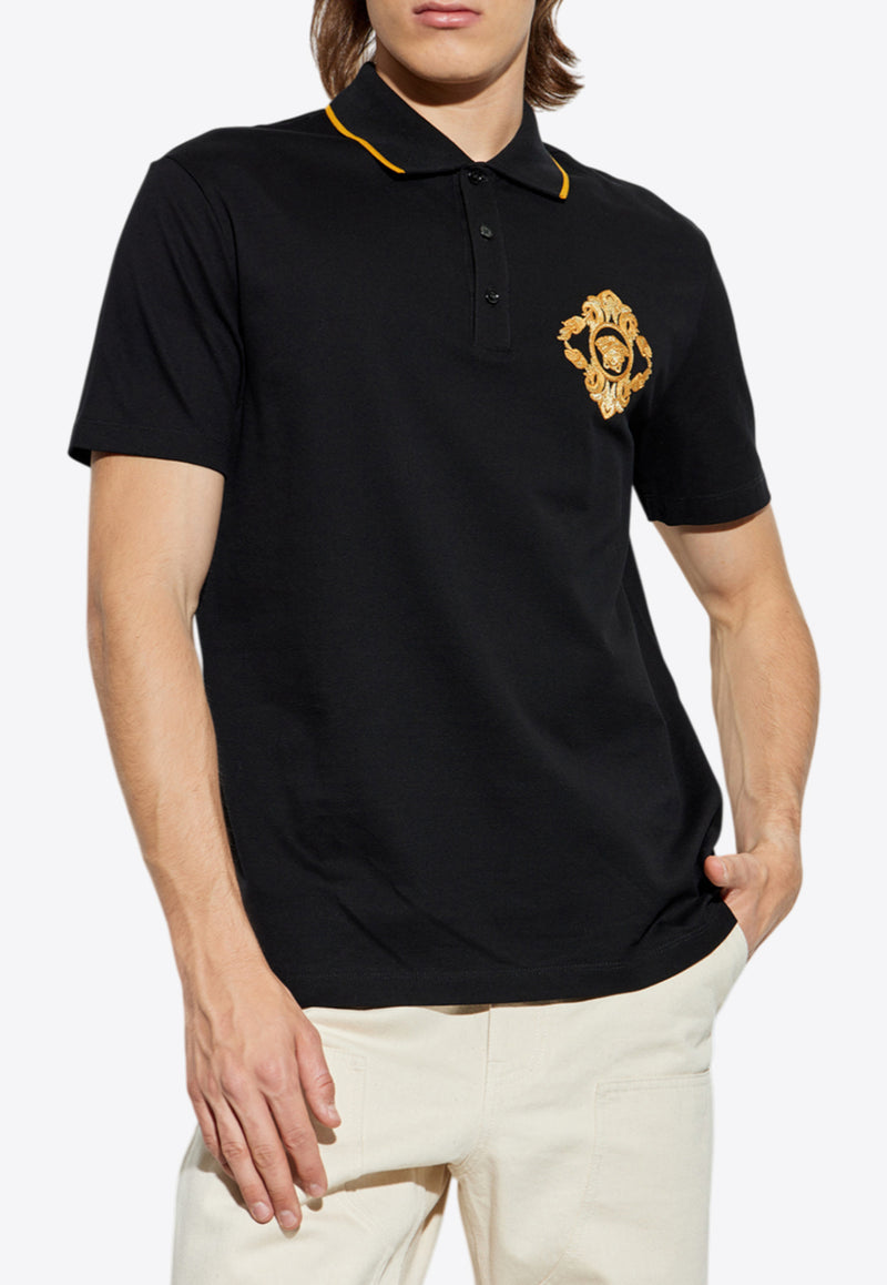 Versace Architectural Baroque Embroidered Polo T-shirt Black 1013906 1A14973 1B000