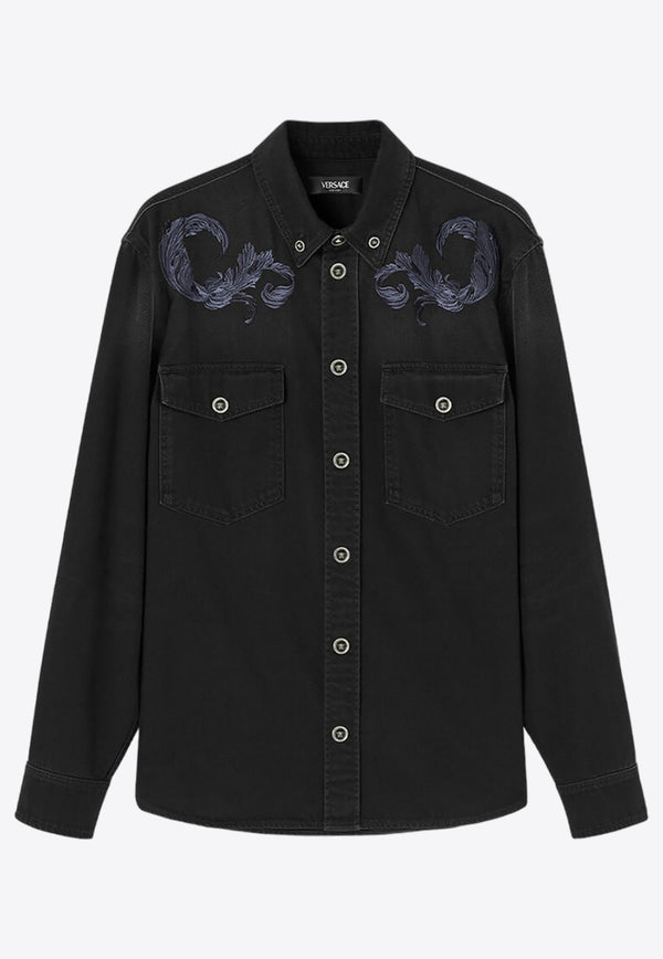 Versace Barocco Embroidered Denim Overshirt 1013915 1A09784 1D510 Black