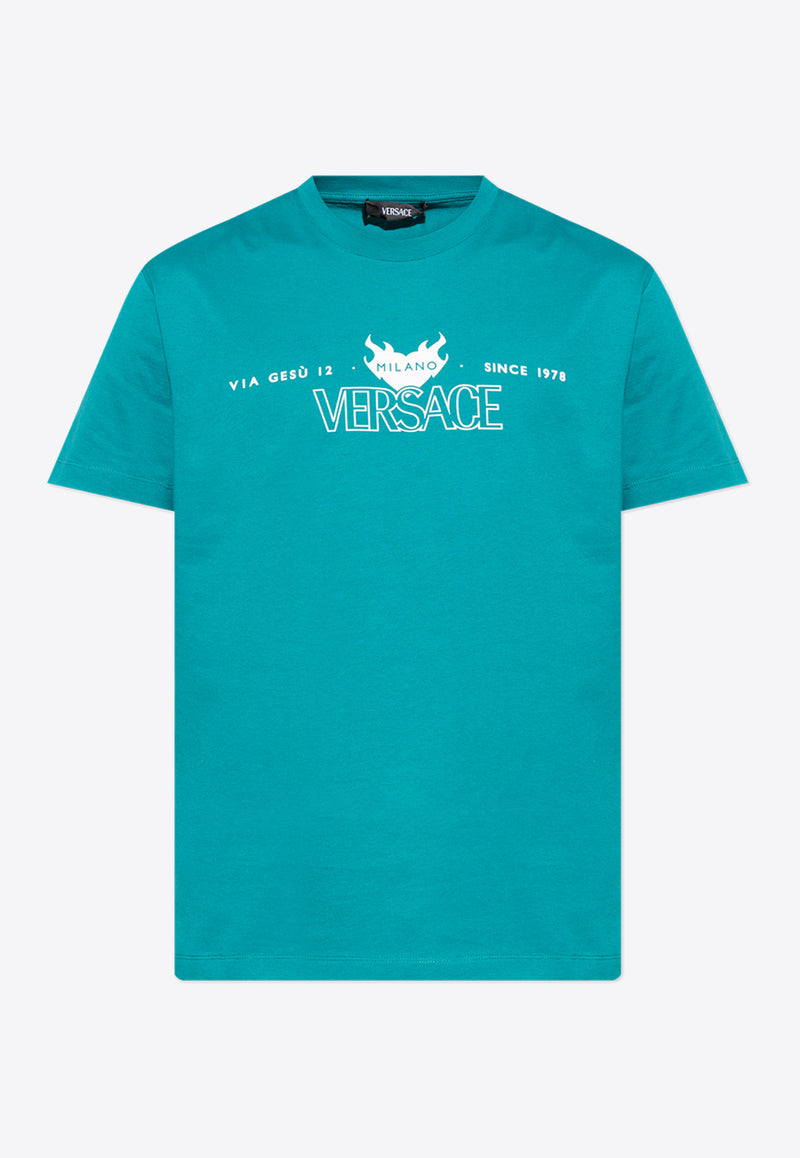 Versace Logo Print Crewneck T-shirt Blue 1013944 1A14377 1GO60