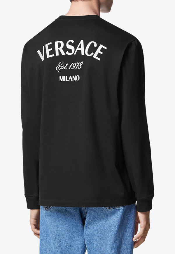 Versace Logo Milano Stamp Long-Sleeved T-shirt 1013947 1A09865 1B000 Black