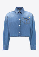 Versace Logo Milano Stamp Crop Denim Shirt 1014208 1A10073 1D030 Blue