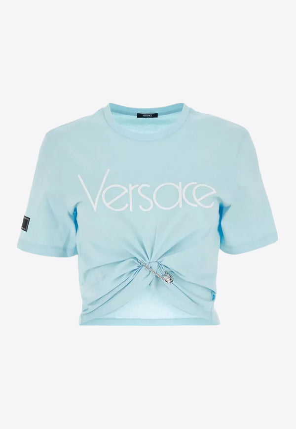 Versace 1978 Re-Edition Logo Crop T-shirt 1014276 1A09120 2UQ80 Blue