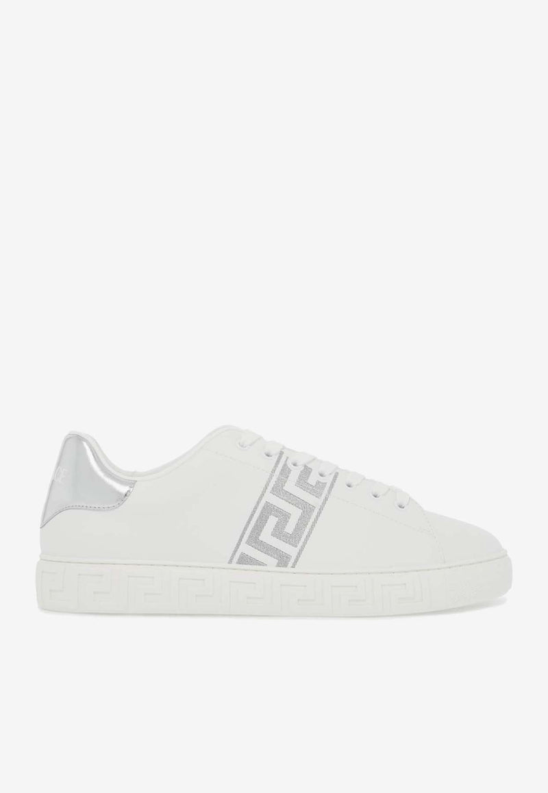 Versace Greca Embroidered Low-Top Sneakers White 1014460 1A00776 2W270