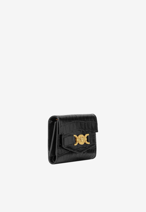 Versace Medusa '95 Croc-Embossed Leather Wallet Black 1014689 1A08724 1B00V