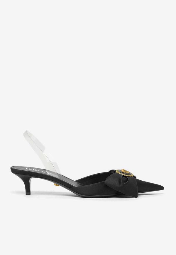 Versace Alia 45 Slingback Satin Pumps Black 1015424 1A08415 1B00V