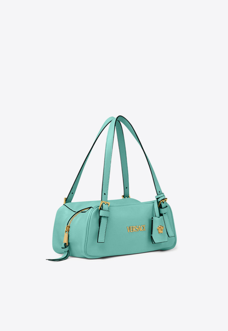 Versace Logo Tag Leather Shoulder Bag Turquoise 1015792 1A13171 1GO5V