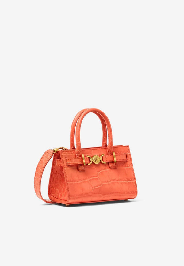 Versace Mini Medusa '95 Croc-Embossed Leather Handbag Orange 1015820 1A08724 1RA8V