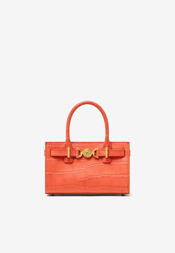 Versace Mini Medusa '95 Croc-Embossed Leather Handbag Orange 1015820 1A08724 1RA8V