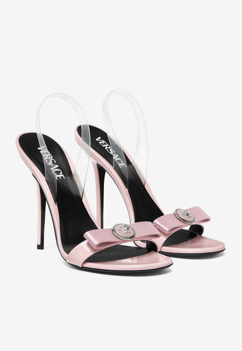 Versace Gianni Ribbon 110 Patent Leather Sandals Pink 1015884 1A08425 1PT2P