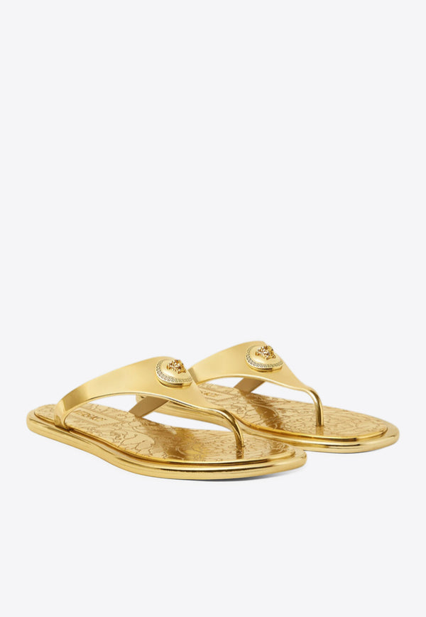 Versace Alia Metallic Flat Sandals Gold 1016248 1A14478 1X00V