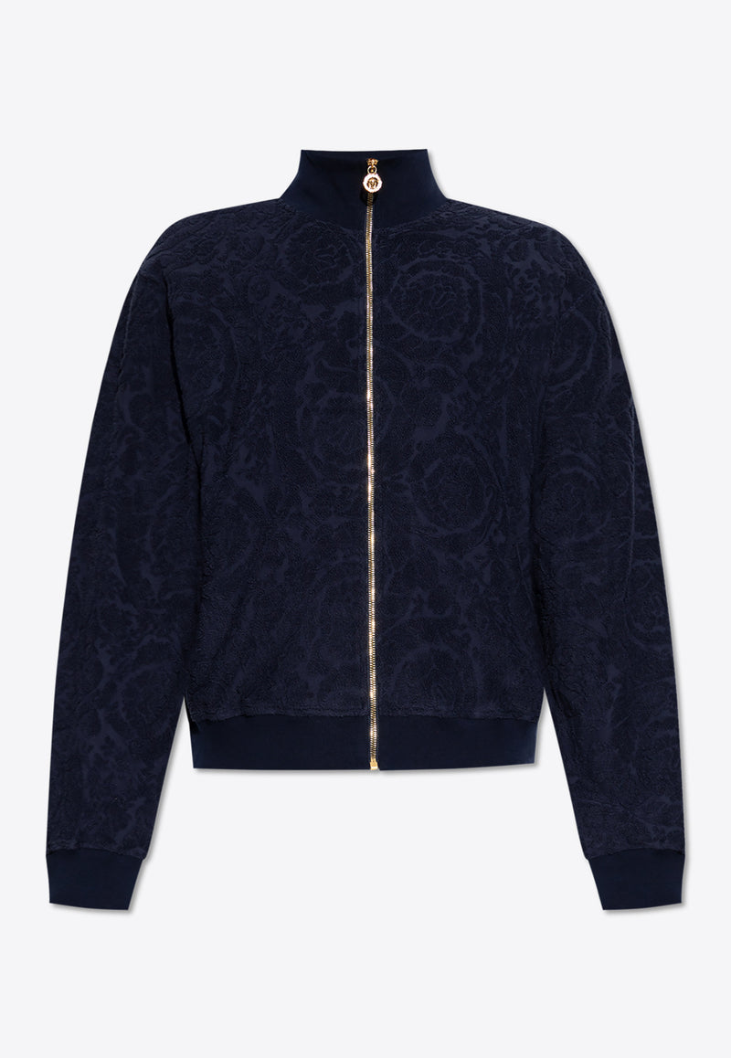 Versace Barocco Jacquard Towel Zip-Up Sweatshirt Blue 1016328 1A11044 1UI20