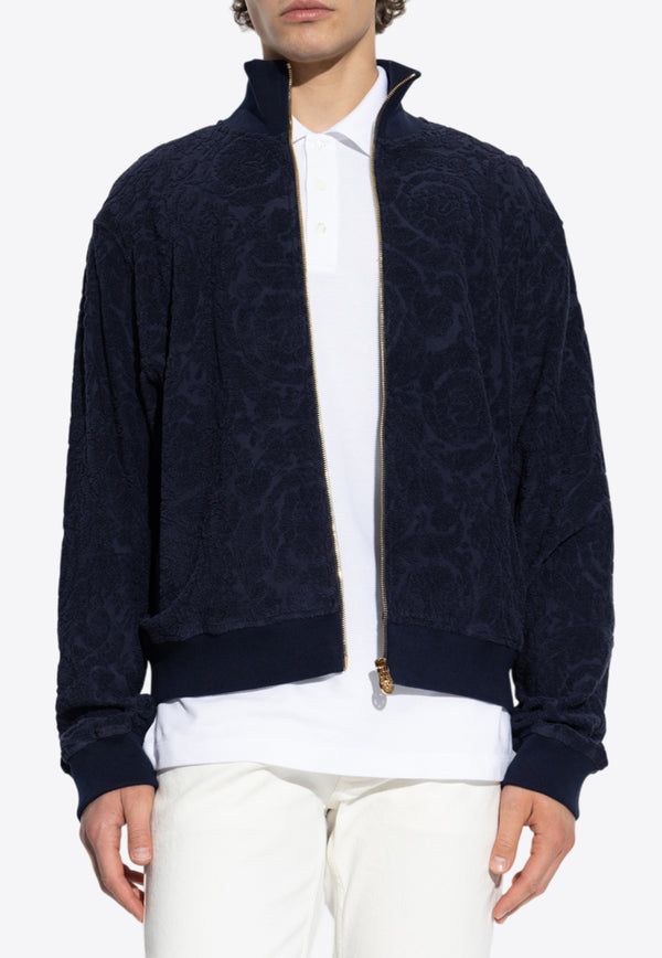 Versace Barocco Jacquard Towel Zip-Up Sweatshirt Blue 1016328 1A11044 1UI20