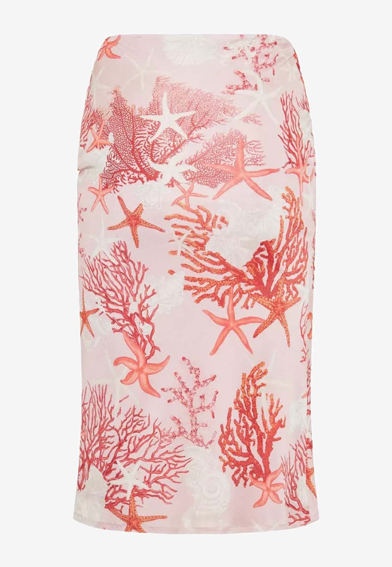 Versace Barocco Sea Print Satin Wrap Skirt Pink 1016421 1A11713 5PB50