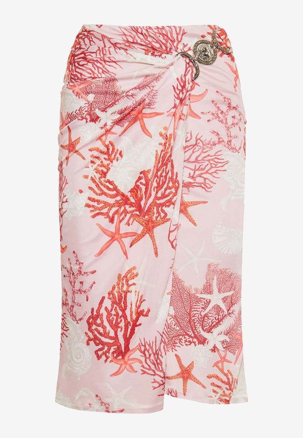 Versace Barocco Sea Print Satin Wrap Skirt Pink 1016421 1A11713 5PB50