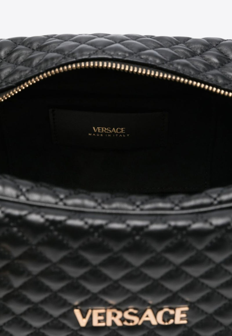 Versace Logo Tag Quilted Leather Shoulder Bag Black 1016428 1A14789 1B00V
