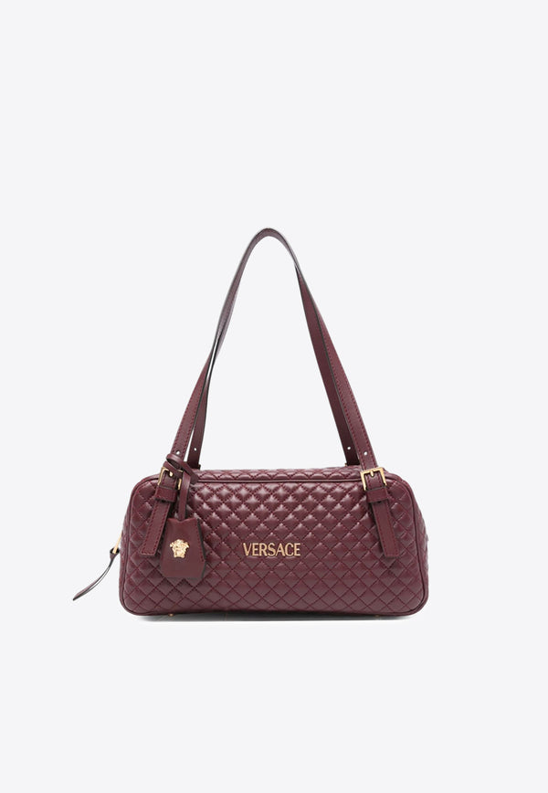Versace Logo Tag Quilted Leather Shoulder Bag Bordeaux 1016428 1A14789 1RC3V