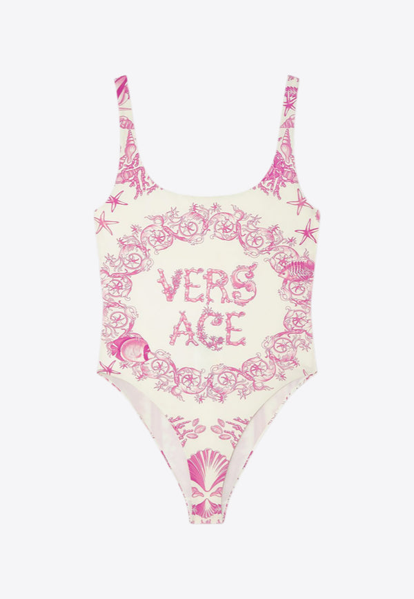 Versace Underwater Barocco Print One-Piece Swimsuit Pink 1016592 1A15467 5K660