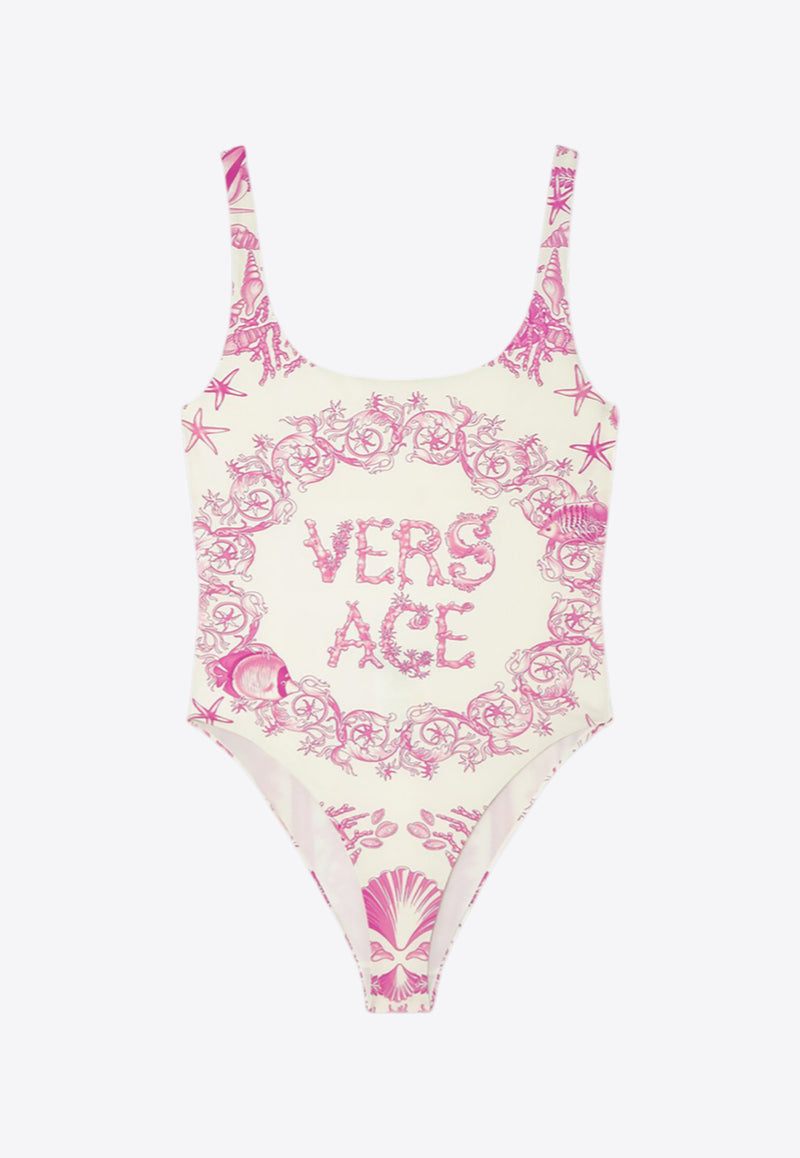 Versace Underwater Barocco Print One-Piece Swimsuit Pink 1016592 1A15467 5K660