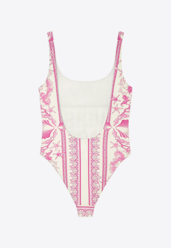 Versace Underwater Barocco Print One-Piece Swimsuit Pink 1016592 1A15467 5K660
