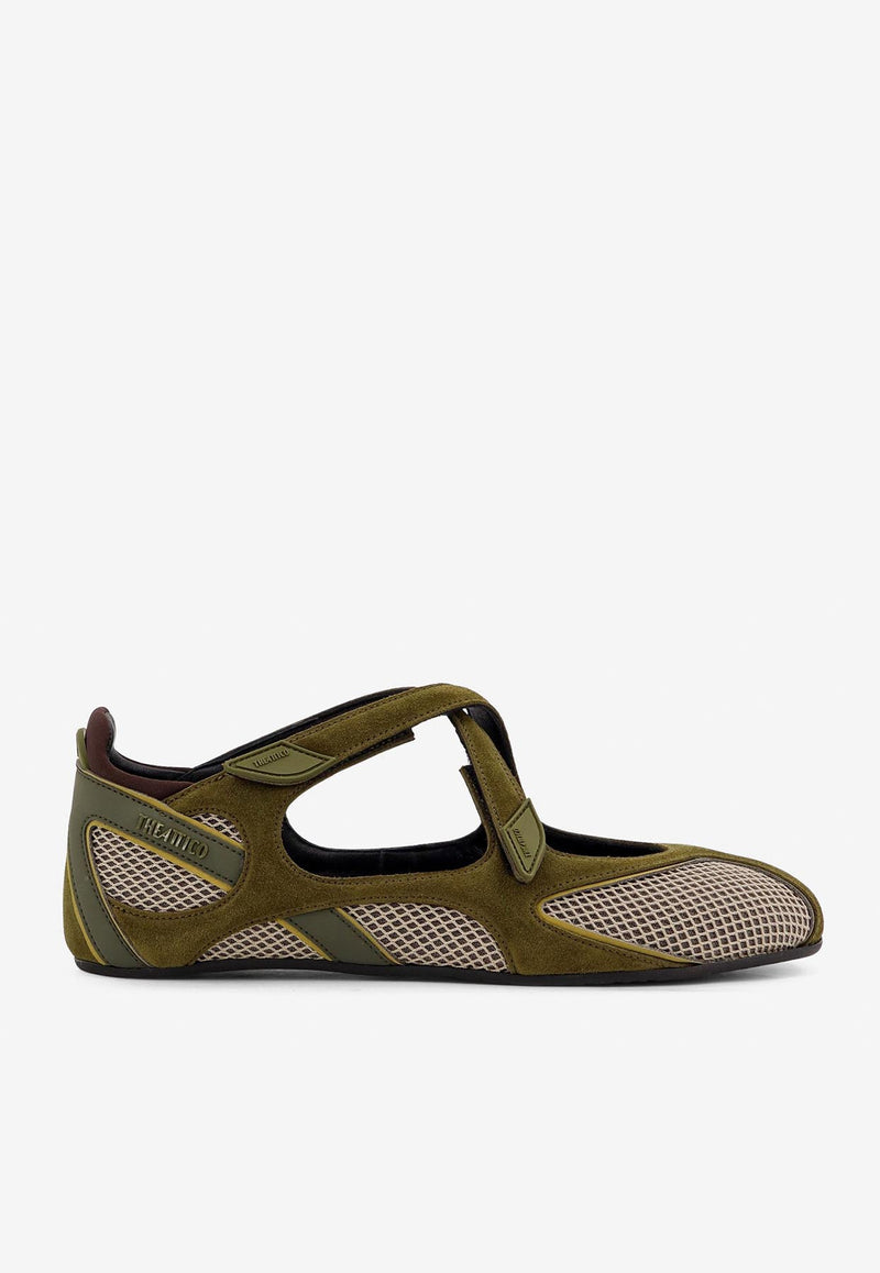 The Attico Floor 1 Mesh Ballet Flats Green 251WSH00871MIX062AA828_Military Green_30009562