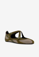 The Attico Floor 1 Mesh Ballet Flats Green 251WSH00871MIX062AA828_Military Green_30009562