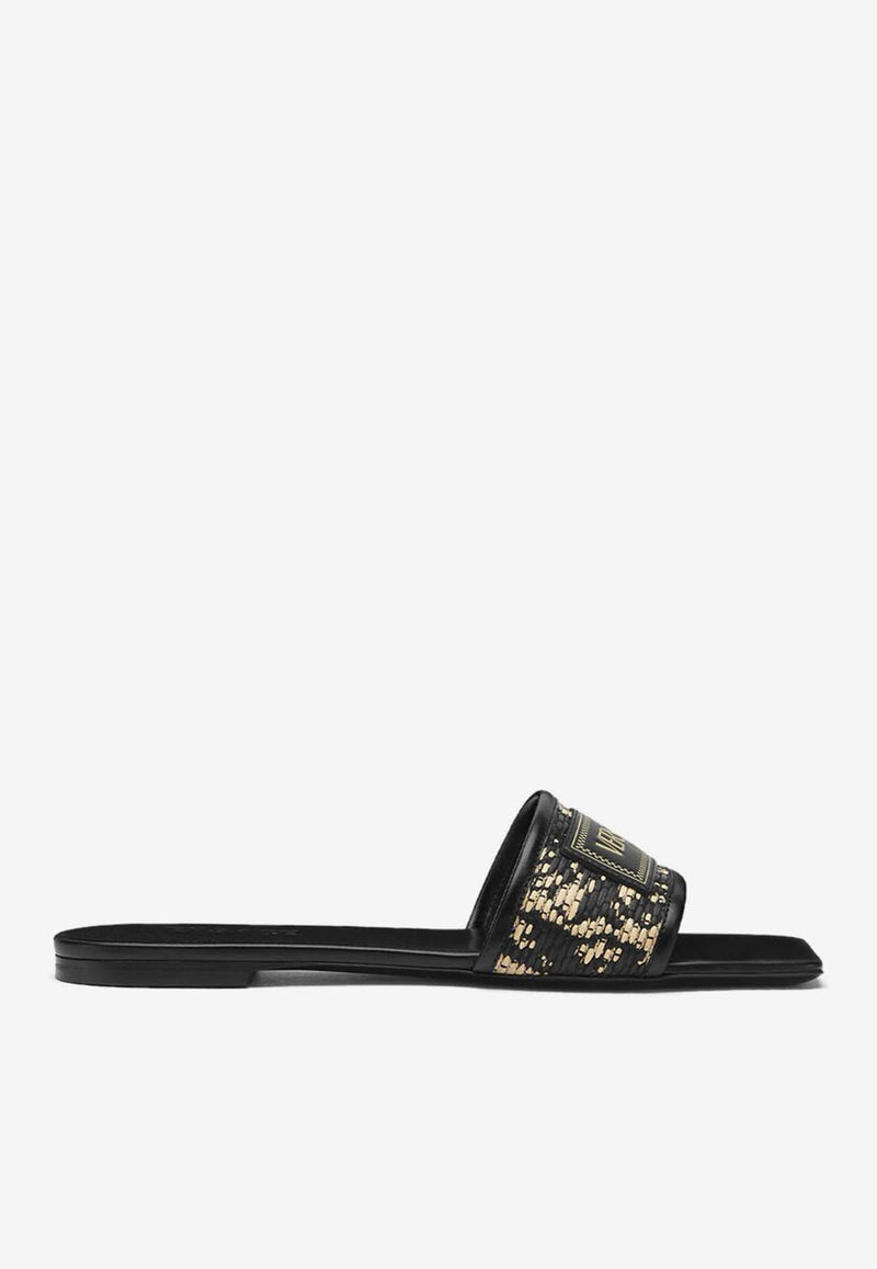 Versace Theia Barocco Woven Raffia Flat Sandals Black 1016941 1A12026 6X600