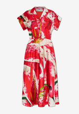 Printed Silk Twill Midi Shirt Dress