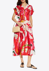 Printed Silk Twill Midi Shirt Dress