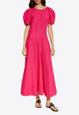 Balloon-Sleeved Midi Linen Dress