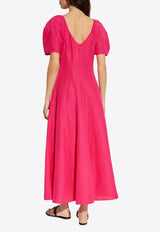 Balloon-Sleeved Midi Linen Dress