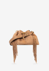 Jimmy Choo Medium Cinch Suede Shoulder Bag with Fringes Brown BON BON BCKT E W BPU-TOFFEE TOFFEE GOLD