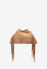 Jimmy Choo Medium Cinch Suede Shoulder Bag with Fringes Brown BON BON BCKT E W BPU-TOFFEE TOFFEE GOLD