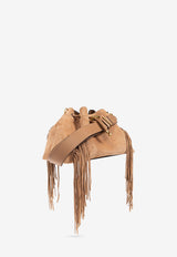 Jimmy Choo Medium Cinch Suede Shoulder Bag with Fringes Brown BON BON BCKT E W BPU-TOFFEE TOFFEE GOLD