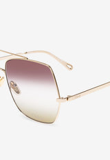 Chloé Aly Geometric Aviator Sunglasses Green CH0278S 0-002