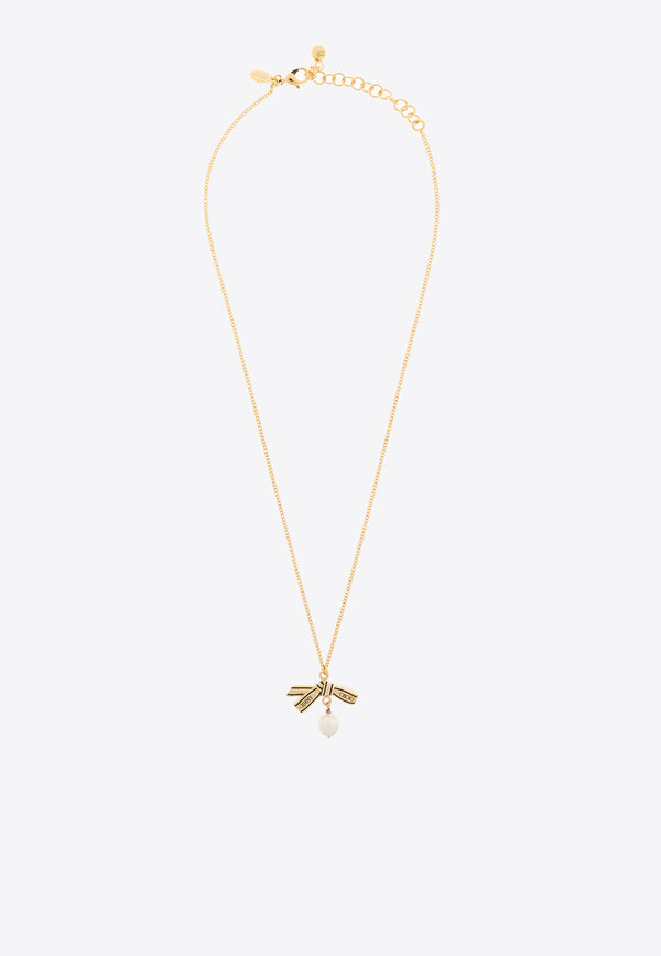 Jimmy Choo Ribbon Pendant Chain Necklace RBN PENDANT NCKLC JKI-GOLD BLACK WHITE