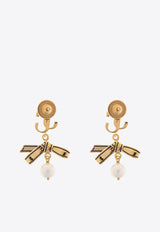 Jimmy Choo Ribbon Pearl Drop Earrings Gold RBN PEARL EARRING JKI-GOLD BLACK WHITE