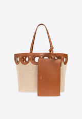Medium Gancini Outline Woven-Raffia Tote Bag
