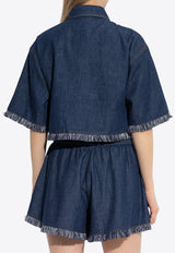 Denim Cropped Shirt with Fringes