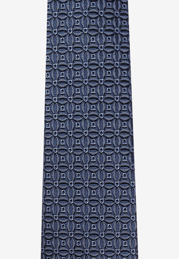 Ferragamo Gancini Jacquard Silk Tie 351265 5 AOSTA7J 784488-F NAVY