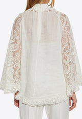 Lace Yoke Long-Sleeved Blouse