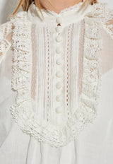 Lace Yoke Long-Sleeved Blouse