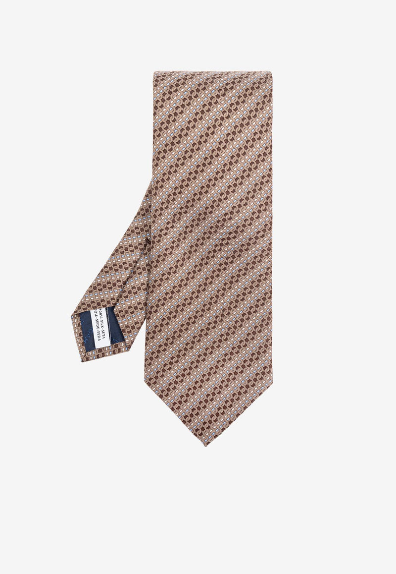 Ferragamo Interlocking Gancini Silk Tie 351258 5 ALFA 784214-F MARRONE AZZURRO