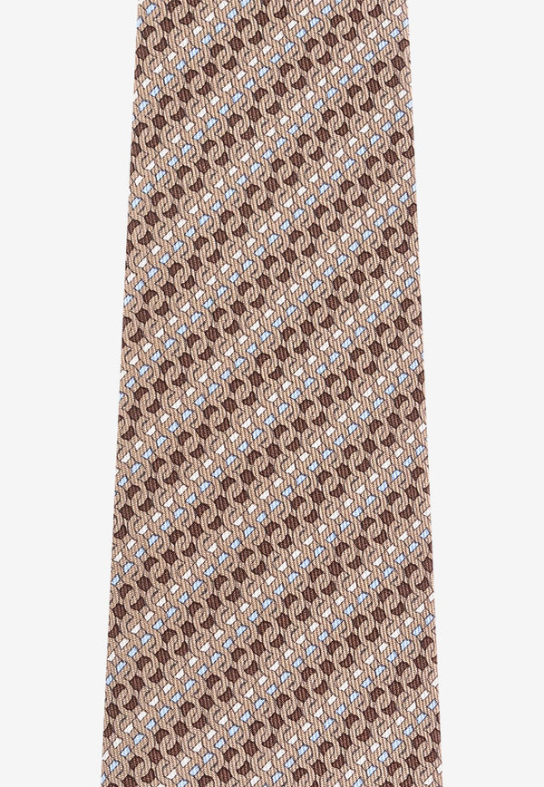 Ferragamo Interlocking Gancini Silk Tie 351258 5 ALFA 784214-F MARRONE AZZURRO