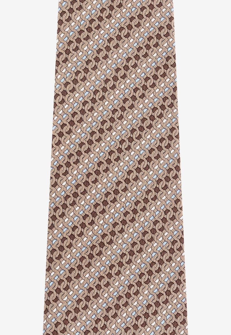 Ferragamo Interlocking Gancini Silk Tie 351258 5 ALFA 784214-F MARRONE AZZURRO