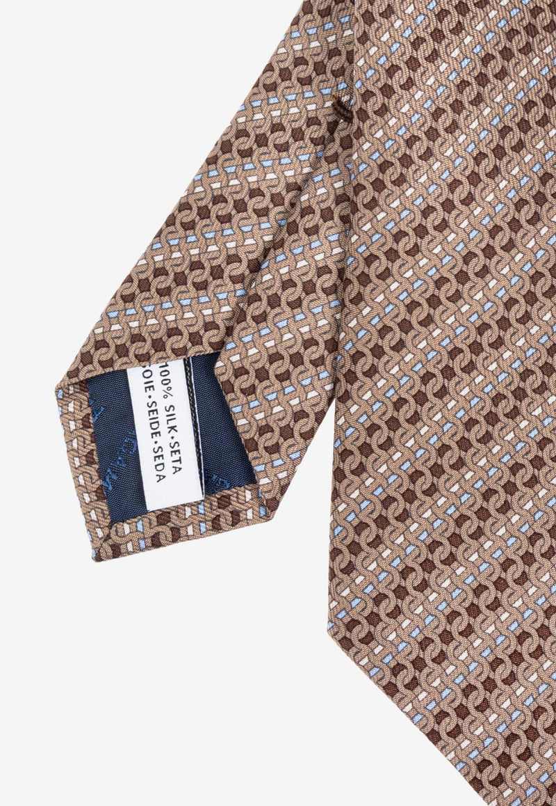 Ferragamo Interlocking Gancini Silk Tie 351258 5 ALFA 784214-F MARRONE AZZURRO
